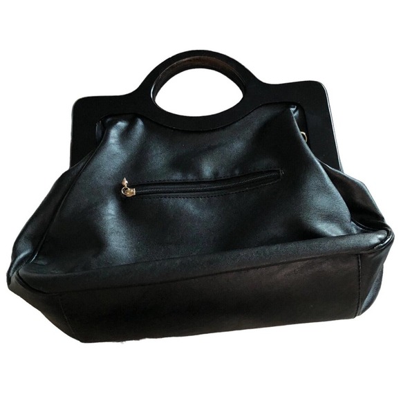 Scarleton Los Angeles Rose Wood Handle Handbag Black Purse Fashion Vegan - Picture 2 of 9